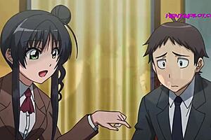 Busty teacher seduces schoolboy and takes his virginity after class in hentai.