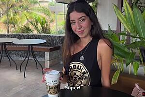 Teen babe gives blowjob in public toilet, drinks cum