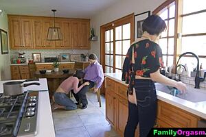 familyorgasm - old man bangs daring stepdaughter and wife in kitchen