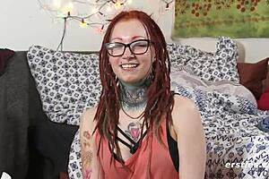 hot redhead masturbates tight pussy with piercing and clit orgasm