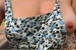 wife flashes sideboob and big tits in public outdoor dare