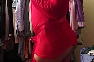 Modeling my new red lingerie in a stylish pose