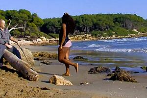 I bent over my mother-in-law in lingerie on the beach and she rode my big cock with fingering