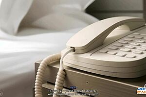 Sophie delivers blowjob in room service femdom group