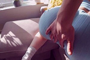 Huge tits brunette roommate gets caught stuck in the couch.