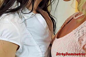 Lezdom milf intensely toys sub babes' ass and pussy