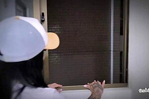 pov hidden neighbor blowjob on stairs with deepthroat and cum in mouth