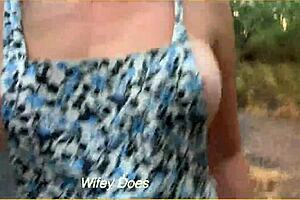wife flashes sideboob and big tits in public outdoor dare