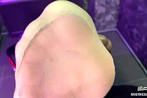 beautiful mistress feet and ass in flesh-colored pantyhose teasing you, are you ready