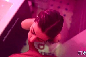 two italian lesbians shower together and suck my dick at the end