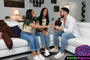 stepsiblings visit their new stepbrother for a wild threesome