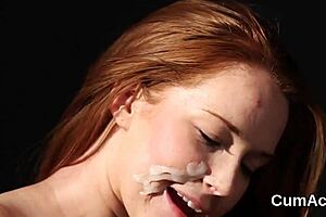 Foxy hottie sucks cock, gets facial cumshot