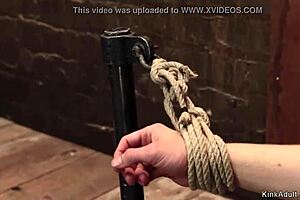 Blonde slave punished with bondage and hogtied restraint