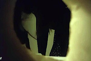 Hidden Cam Catches Sexy Babe in White Panties Peeing Through Wall Hole