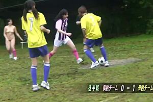 asian girls strip down for naked outdoor football fun