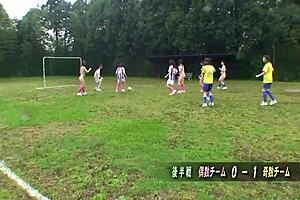 asian girls strip down for naked outdoor football fun