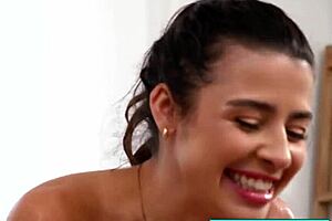 busty teen masseuse rubs nuru gel on sexy body and client... oops, i mean, on herself