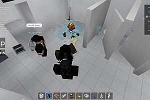 Two People Get Fucked in Roblox and a Public Restroom, Crazy Outdoor Fun