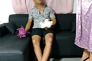 Mature mother-in-law strips and shows lingerie to son-in-law