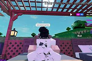 Two bunnies tackle one black bull in wild threesome.