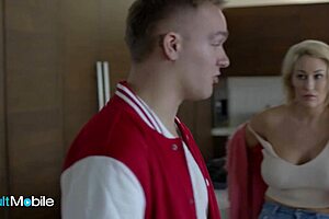 bombshell milf's tits painted with stepson's cum in cowgirl