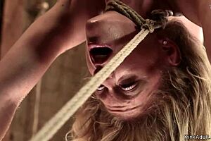 Blonde slave punished with bondage and hogtied restraint