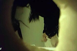 Hidden Cam Catches Sexy Babe in White Panties Peeing Through Wall Hole