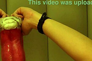 Giant wolf invades male college student's mouth with rough tongue.