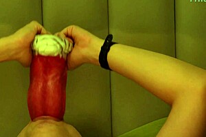 Giant wolf invades male college student's mouth with rough tongue.