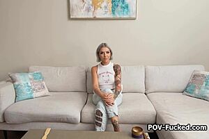 yo, check this out, inked luna flashing pierced nipples while sucking dick homemade