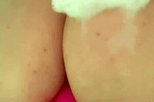 horny british slut plays with herself in shower 🚿