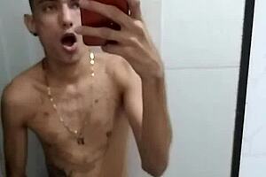 I jerk off solo in the bathroom after soccer game, feeling so horny