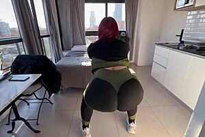 Petite redhead with big tits fucks her trainer and gets cum all over her face