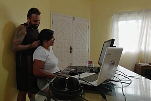 nicoly mattos sucks boss's cock in office, then offers ass on reception sofa