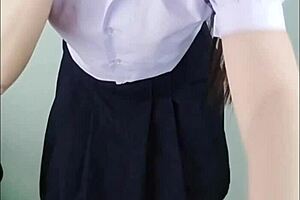 cosplay teen rides fake cock behind house in pov