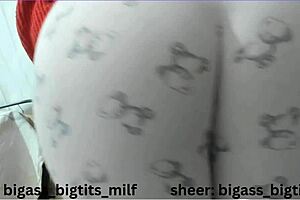 In pajamas, this milf masturbates her big ass and camel toe with dildo and vibrator.