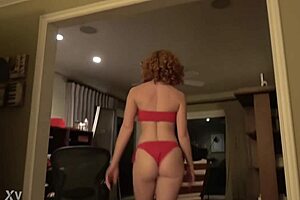 girl in red bikini shows off big ass