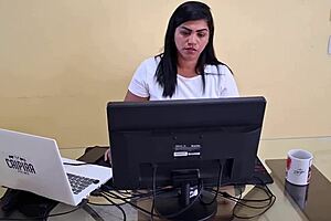 nicoly mattos sucks boss's cock in office, then offers ass on reception sofa