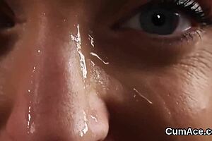 I watched this frisky hottie in a blowbang, sucking cocks and swallowing every drop of cum on her face