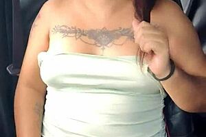 Latina Amateur Flashes Natural Tits and Panties in Highway Car