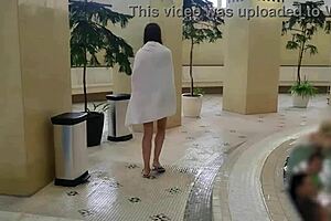 Young teen fucks doggystyle in Budapest public pool