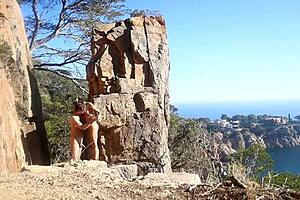 hot couple bangs outdoors in the middle of a public path, pure amateur thrill.
