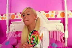 lil lexy rubs her pussy with lollipop, masturbating solo intensely