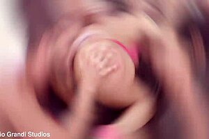 hot babe performs fast show on terrace over ocean