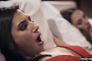 big tit brunette discovers the creep's secret and gives deepthroat blowjob 😏