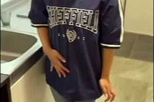 I spotted my girlfriend's tight ass and got hard, pulled down her jeans halfway, inserted my huge dick, and she made an ahegao face