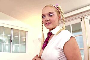 mindy belle with pigtails is giving a huge cock pov blowjob and swallowing a huge load, wow