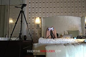 Big tits big ass hot brunette babe shows her beautiful boobs and teases a guy under his towel