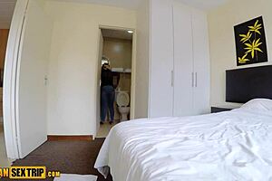 Curvy ebony milf maid pounded by European tourist in hotel