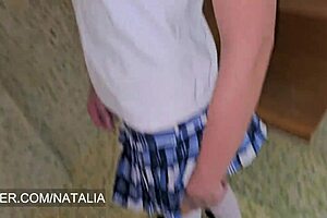 student spreads legs in uniform miniskirt for teacher cock orgasm in bathroom